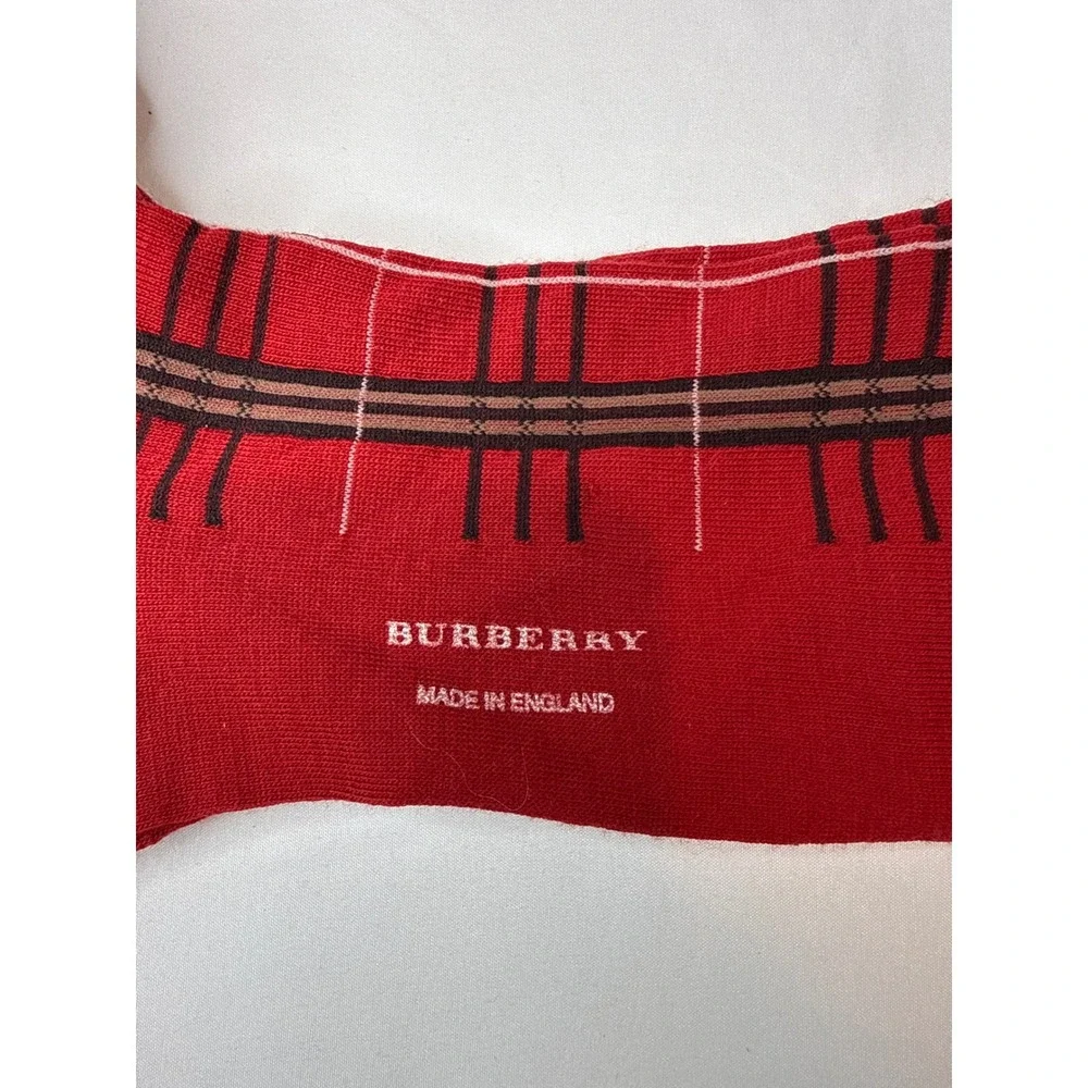 Burberry London Mens Red Merino Wool Blend Check Socks Made in England Large